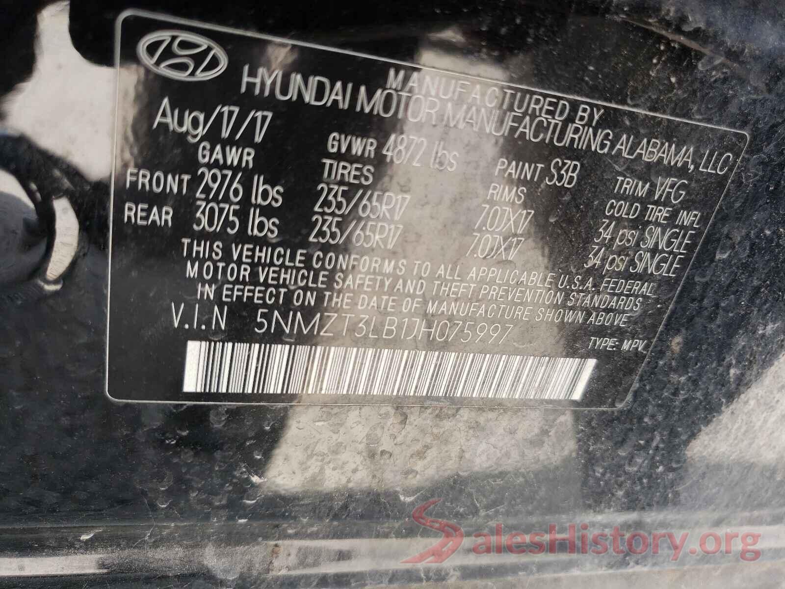 5NMZT3LB1JH075997 2018 HYUNDAI SANTA FE