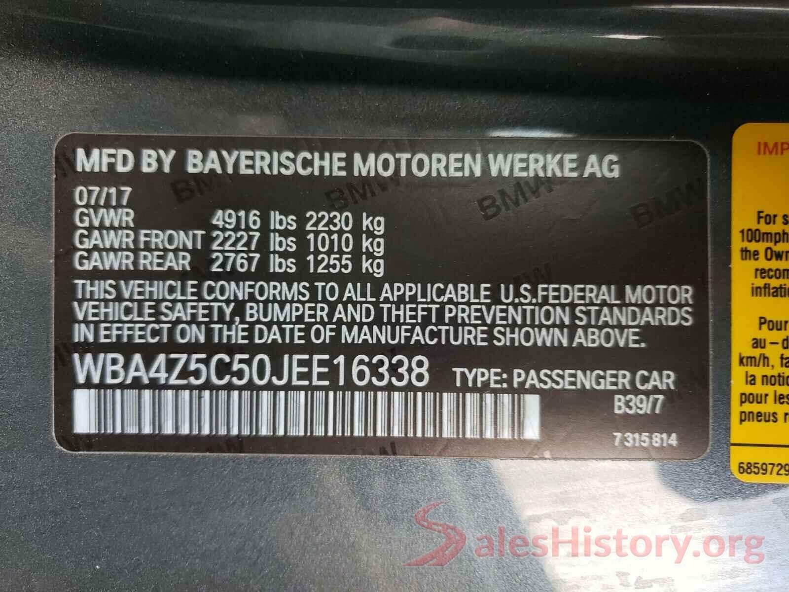 WBA4Z5C50JEE16338 2018 BMW 4 SERIES