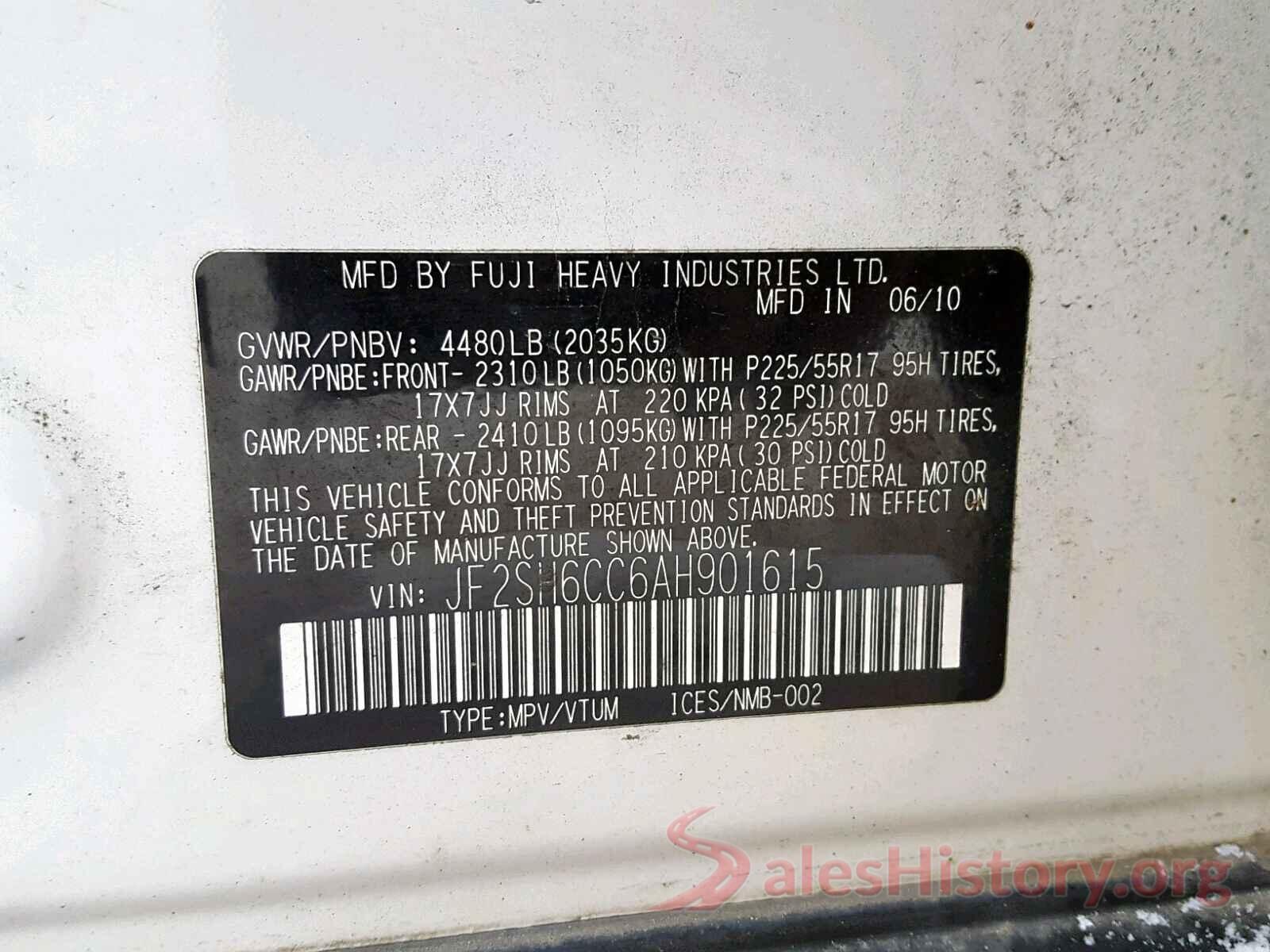 JF2SH6CC6AH901615 2010 SUBARU FORESTER