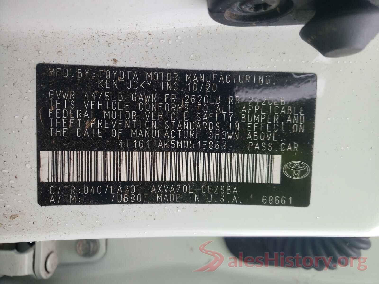 4T1G11AK5MU515863 2021 TOYOTA CAMRY