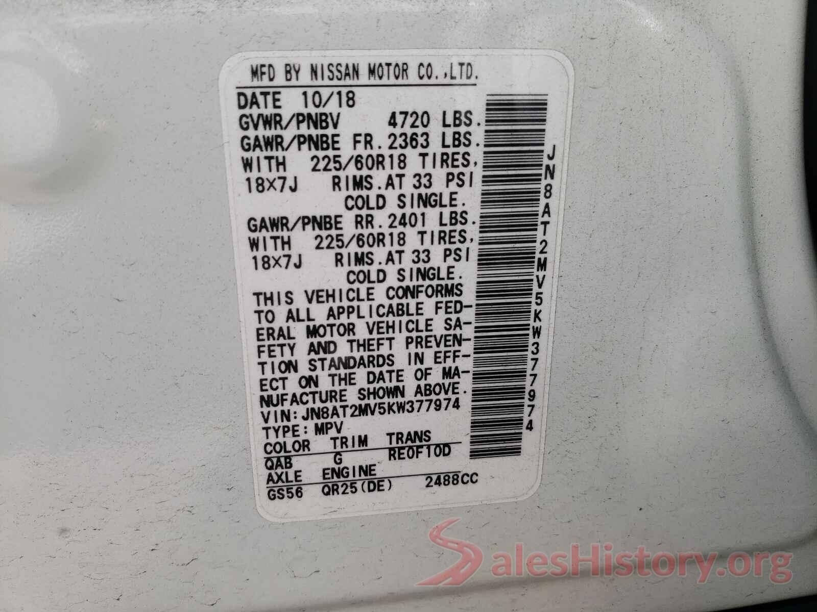 JN8AT2MV5KW377974 2019 NISSAN ROGUE