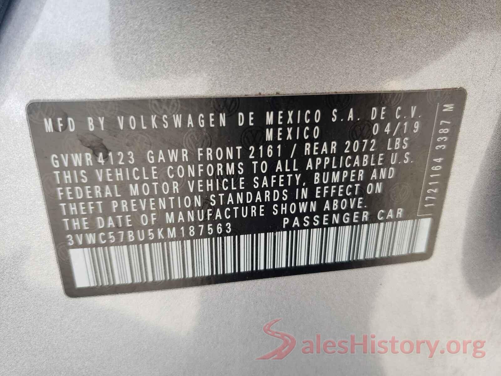 3VWC57BU5KM187563 2019 VOLKSWAGEN JETTA