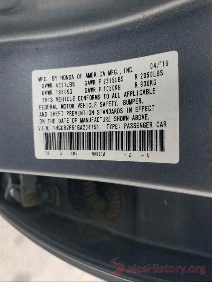 1HGCR2F51GA204751 2016 HONDA ACCORD