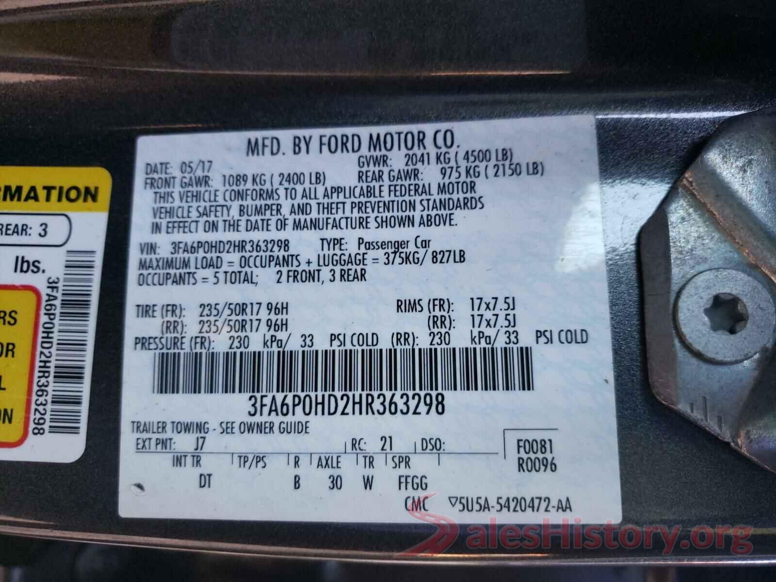 3FA6P0HD2HR363298 2017 FORD FUSION