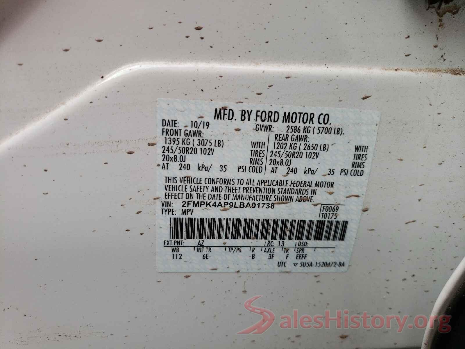 2FMPK4AP9LBA01738 2020 FORD EDGE