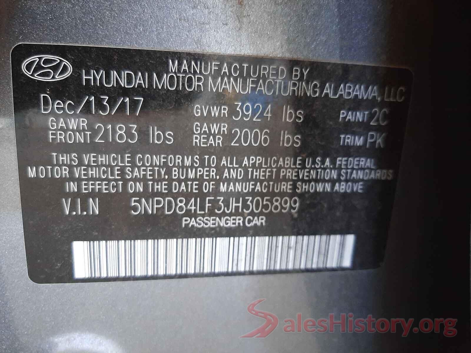 5NPD84LF3JH305899 2018 HYUNDAI ELANTRA