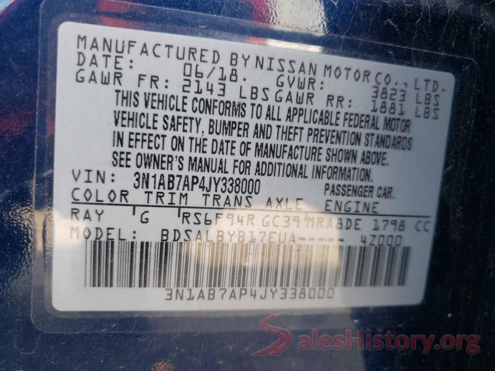 3N1AB7AP4JY338000 2018 NISSAN SENTRA