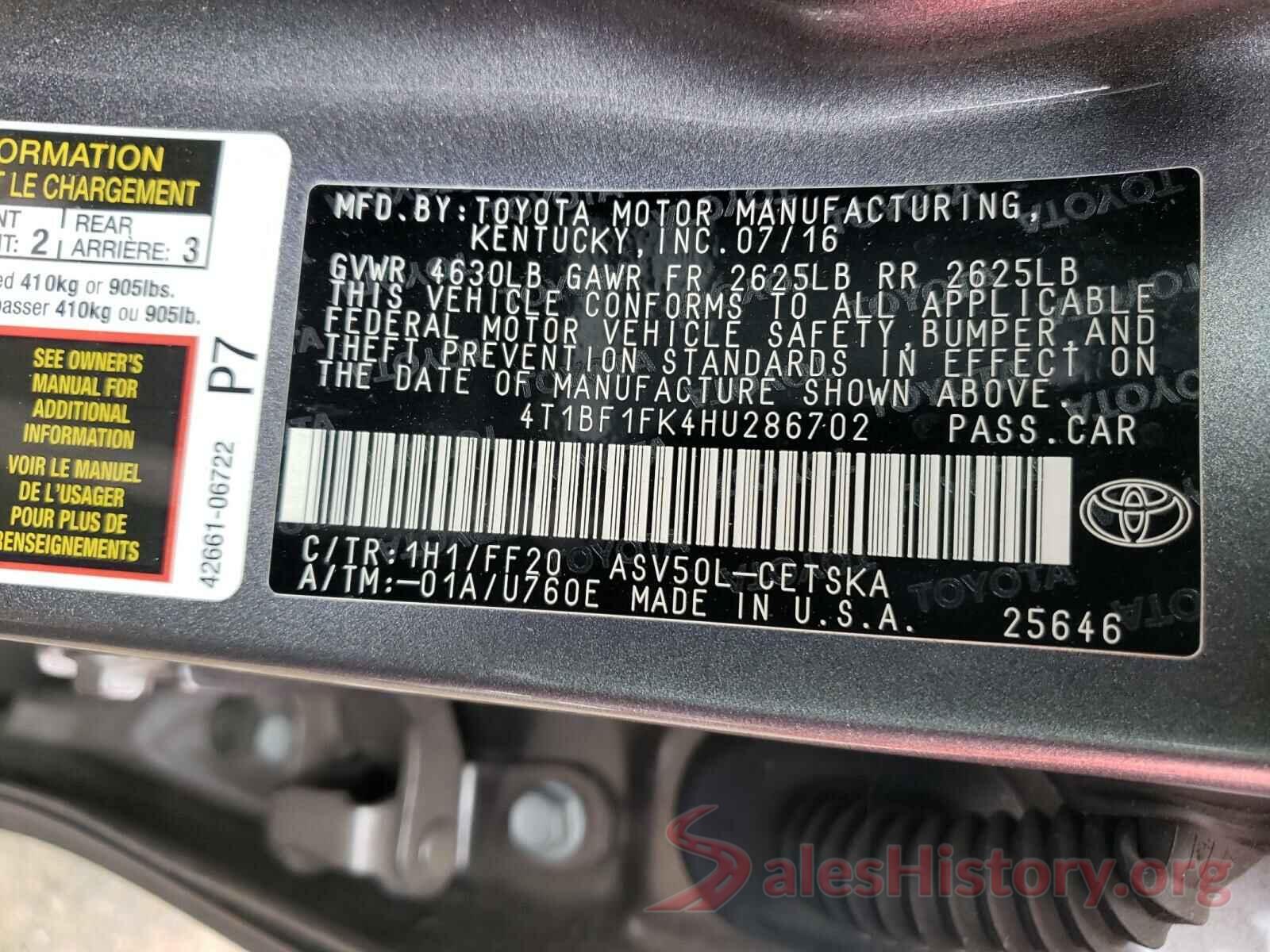 4T1BF1FK4HU286702 2017 TOYOTA CAMRY