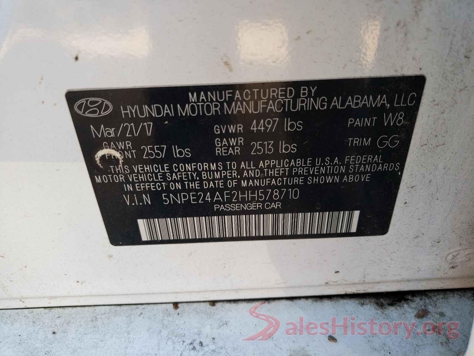 5NPE24AF2HH578710 2017 HYUNDAI SONATA