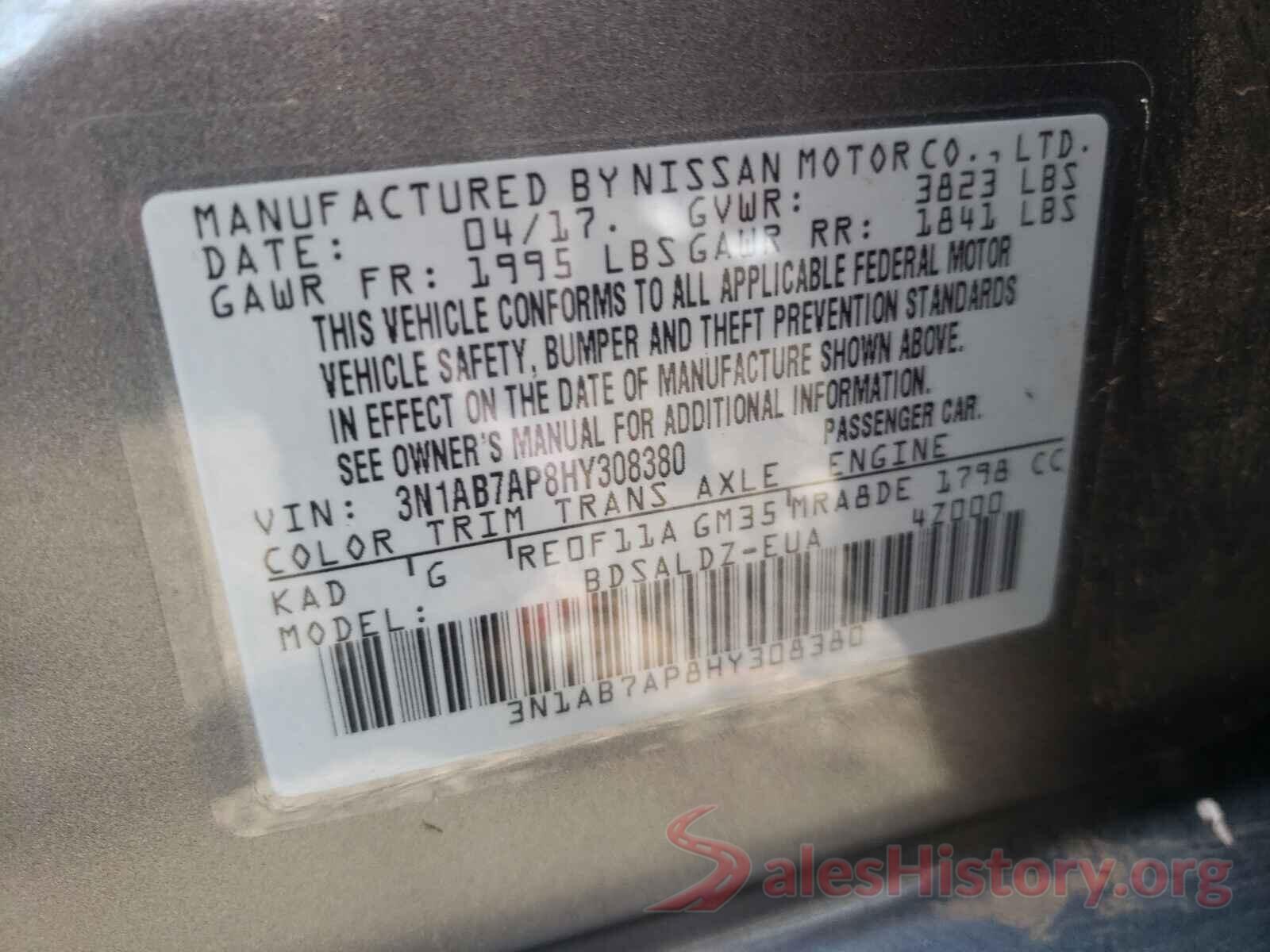 3N1AB7AP8HY308380 2017 NISSAN SENTRA