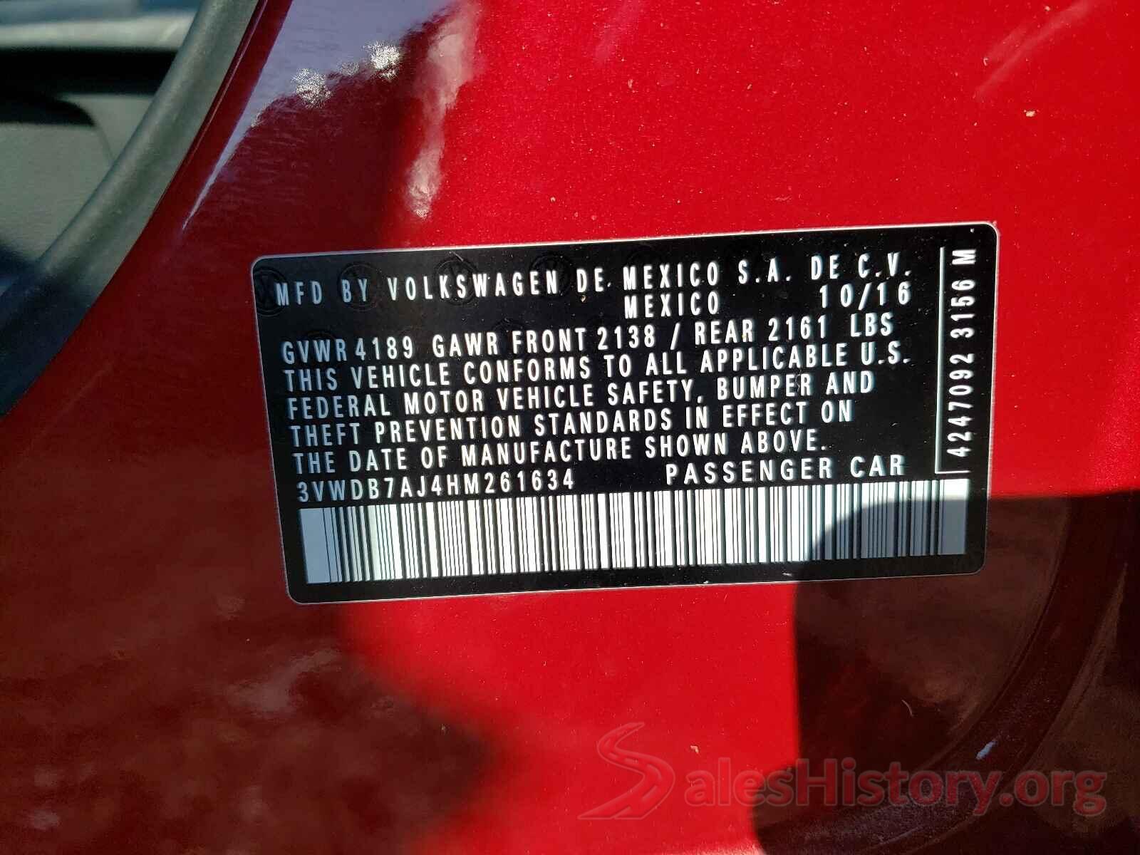 3VWDB7AJ4HM261634 2017 VOLKSWAGEN JETTA