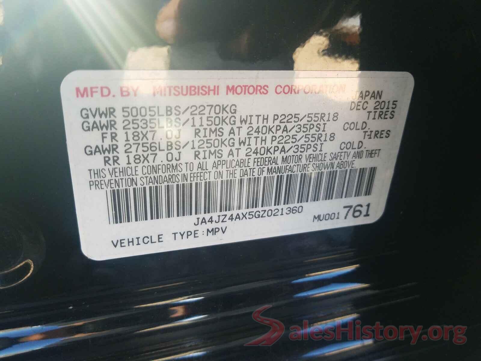 JA4JZ4AX5GZ021360 2016 MITSUBISHI OUTLANDER