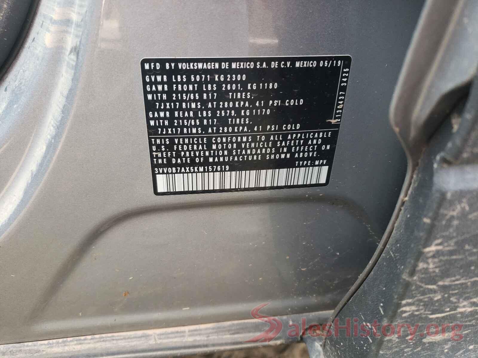 3VV0B7AX5KM157619 2019 VOLKSWAGEN TIGUAN