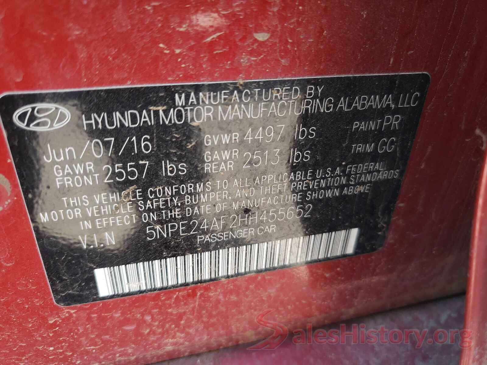 5NPE24AF2HH455652 2017 HYUNDAI SONATA