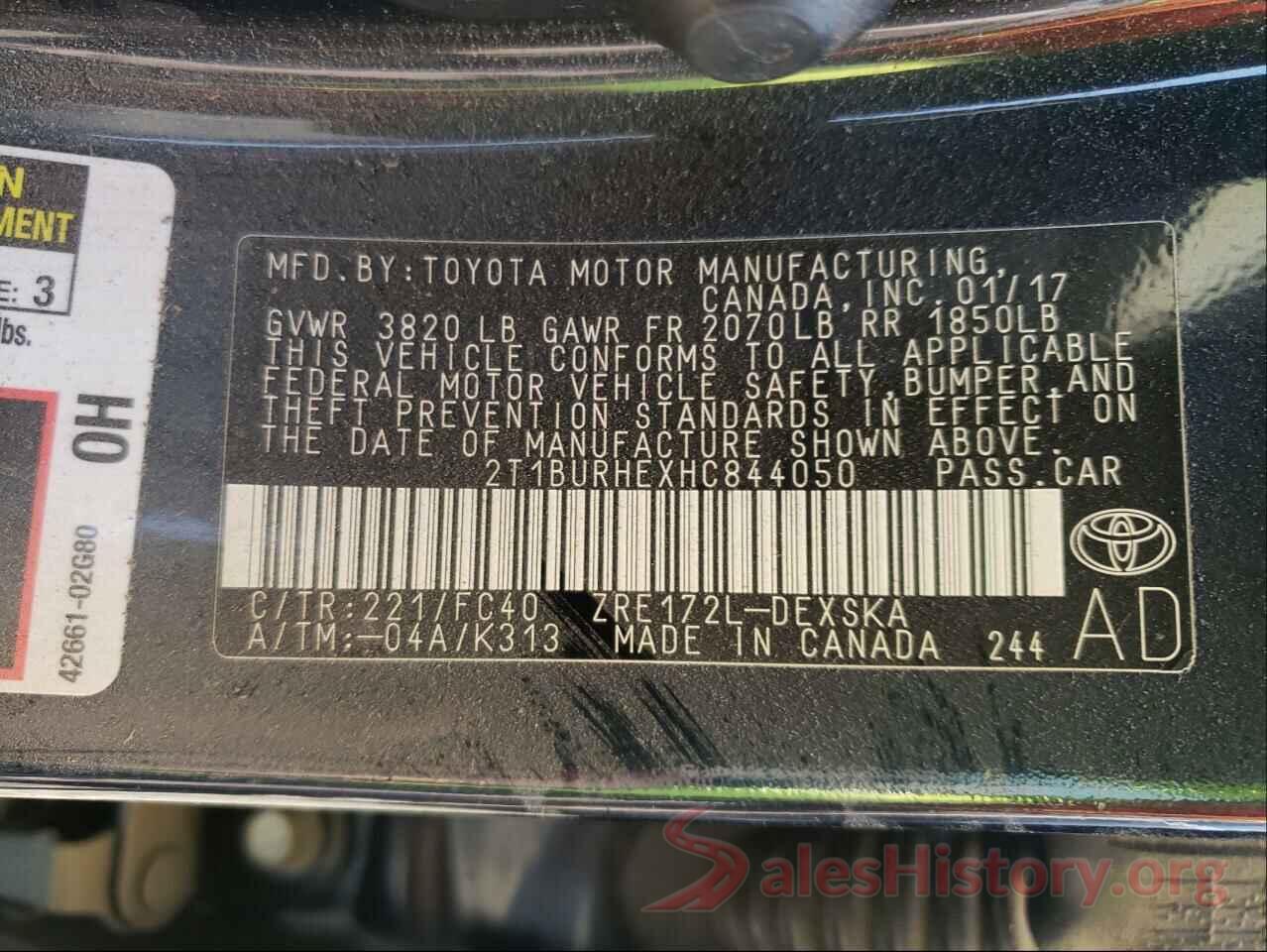 2T1BURHEXHC844050 2017 TOYOTA COROLLA