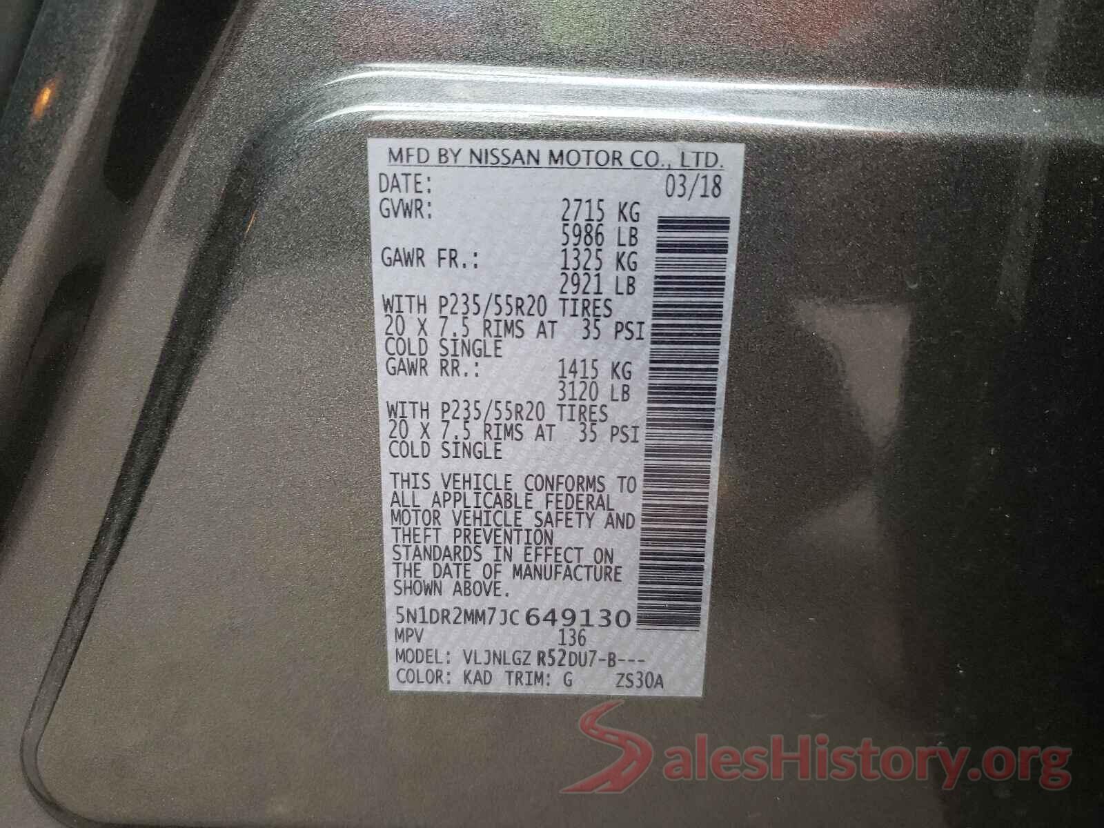 5N1DR2MM7JC649130 2018 NISSAN PATHFINDER