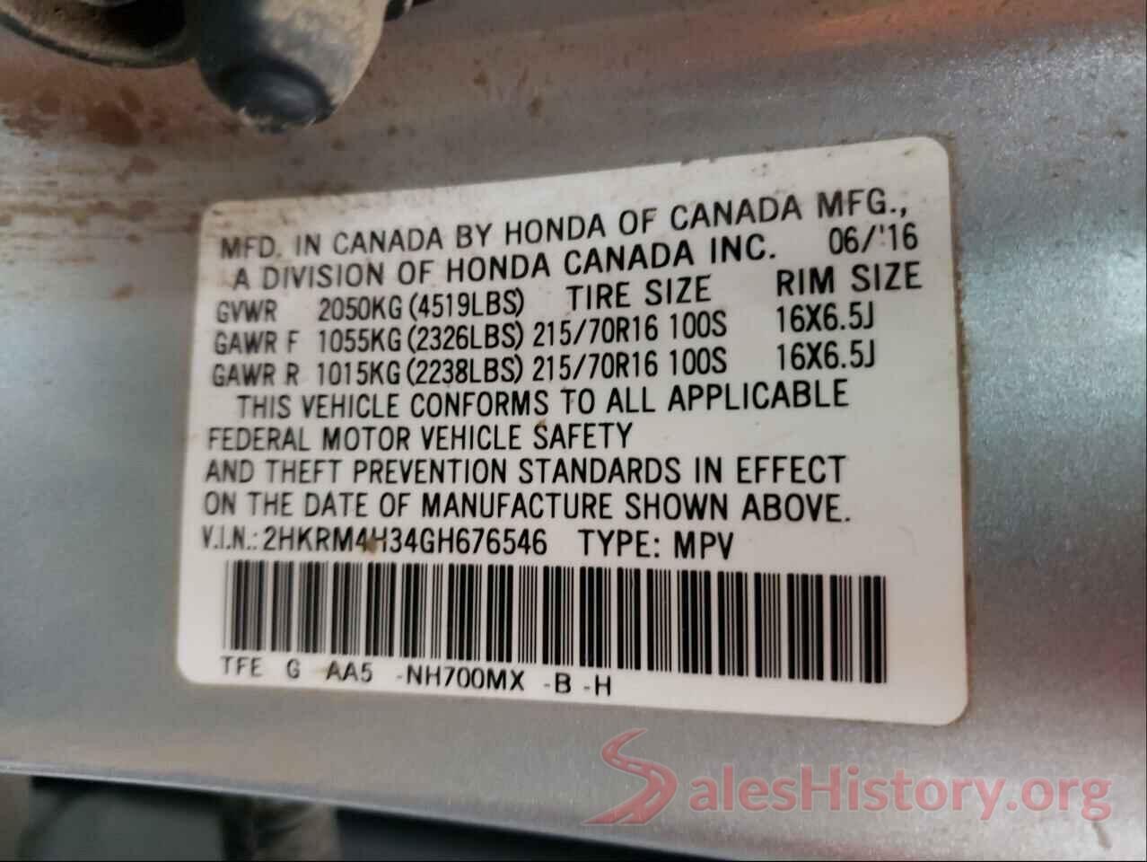 2HKRM4H34GH676546 2016 HONDA CRV