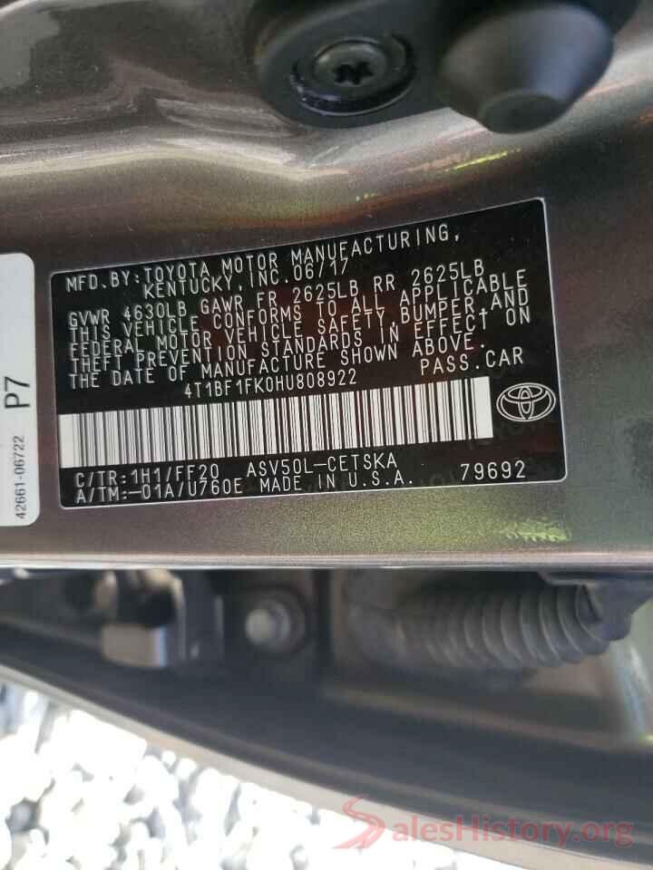 4T1BF1FK0HU808922 2017 TOYOTA CAMRY