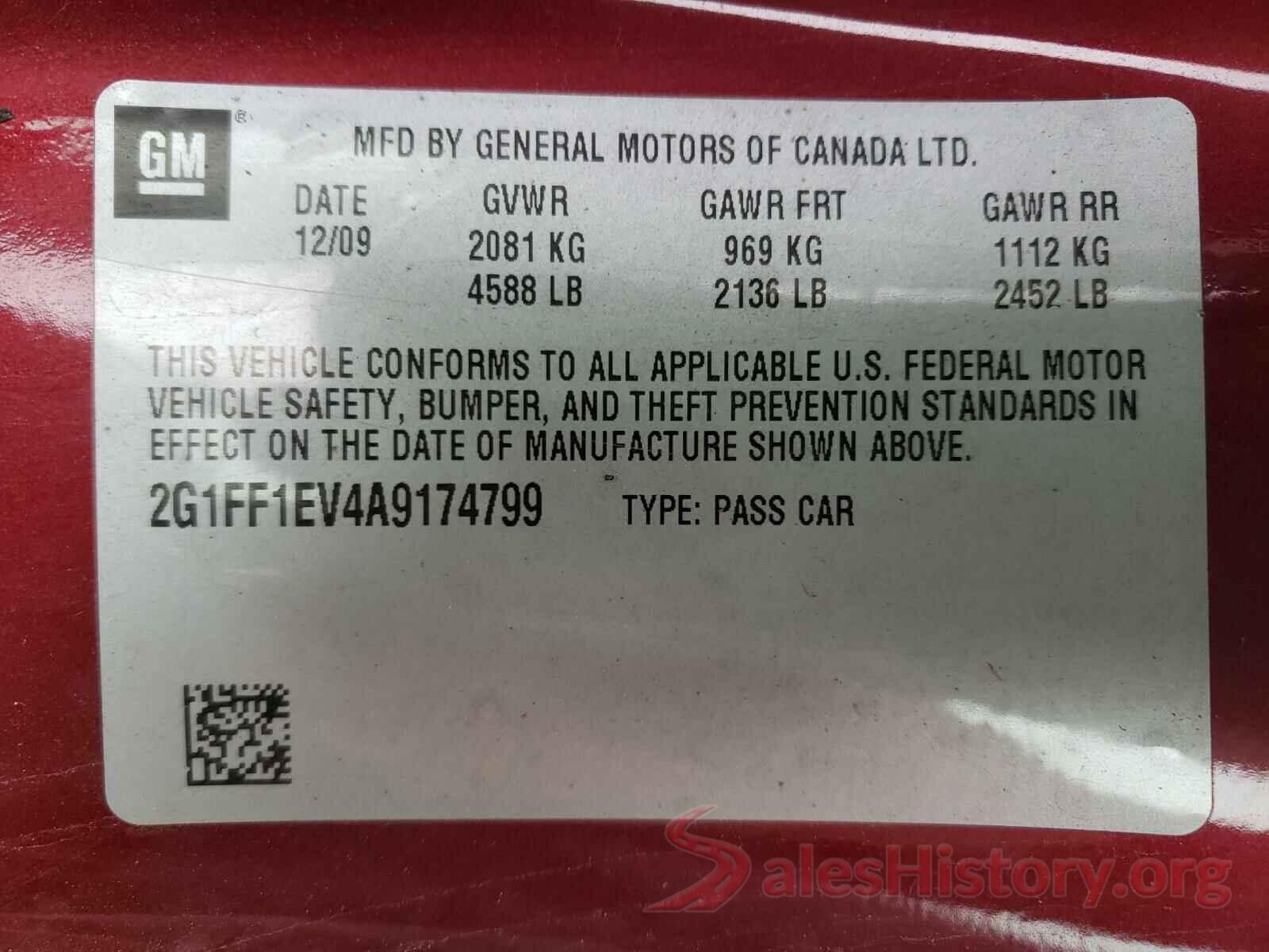 2G1FF1EV4A9174799 2010 CHEVROLET CAMARO