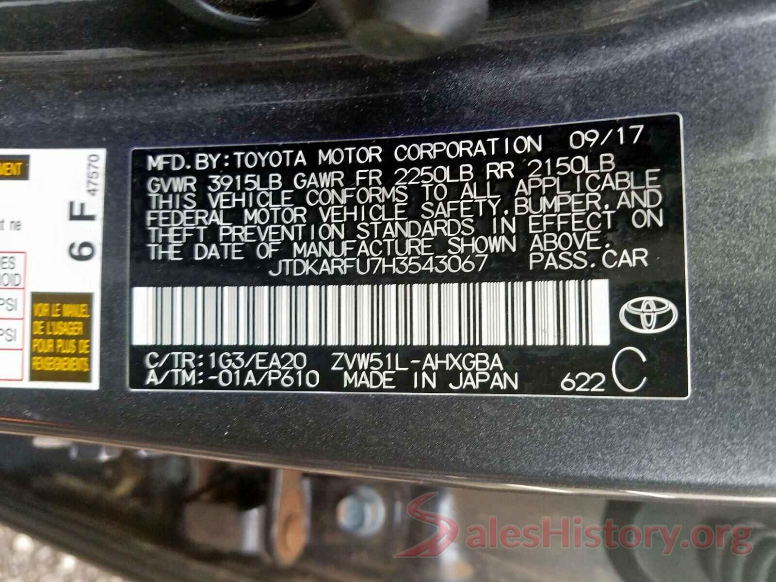 JTDKARFU7H3543067 2017 TOYOTA PRIUS