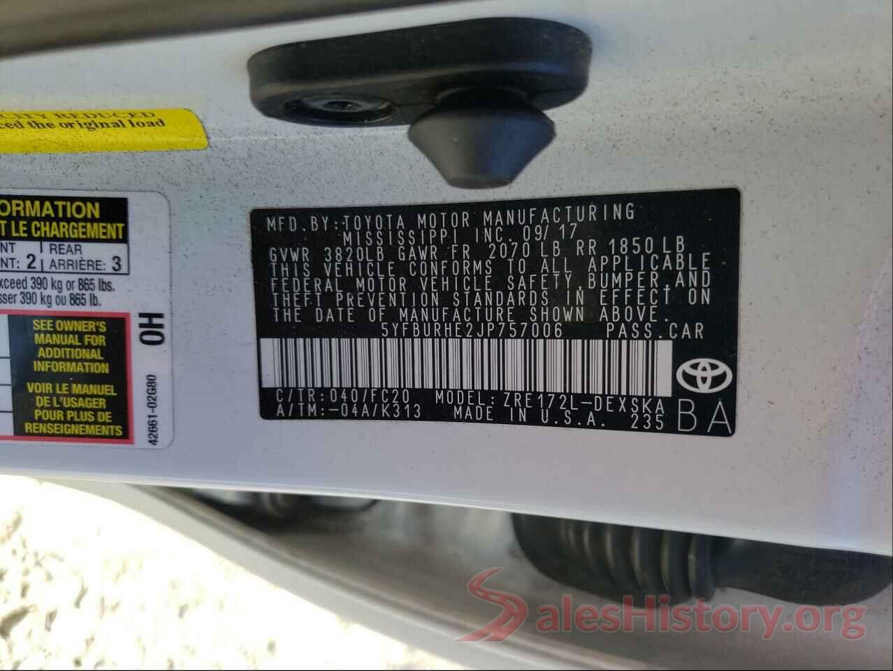 5YFBURHE2JP757006 2018 TOYOTA COROLLA