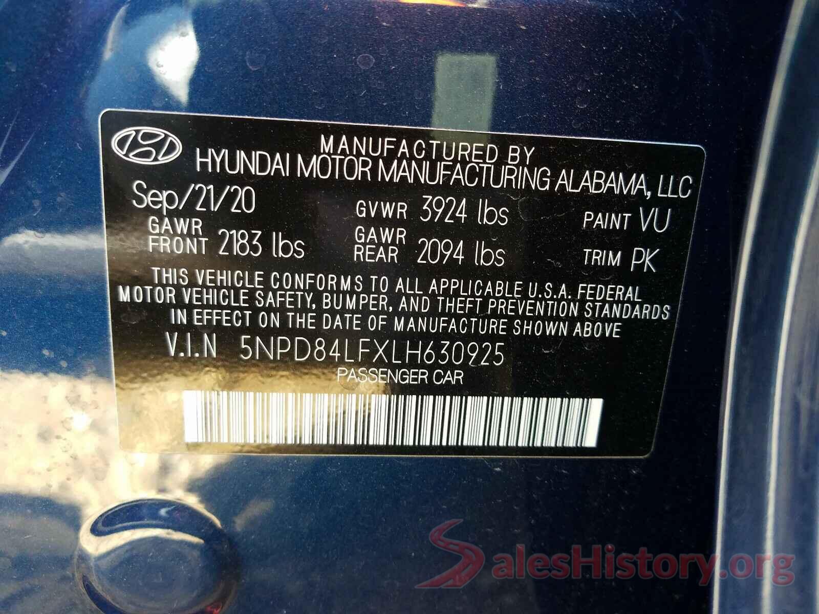 5NPD84LFXLH630925 2020 HYUNDAI ELANTRA