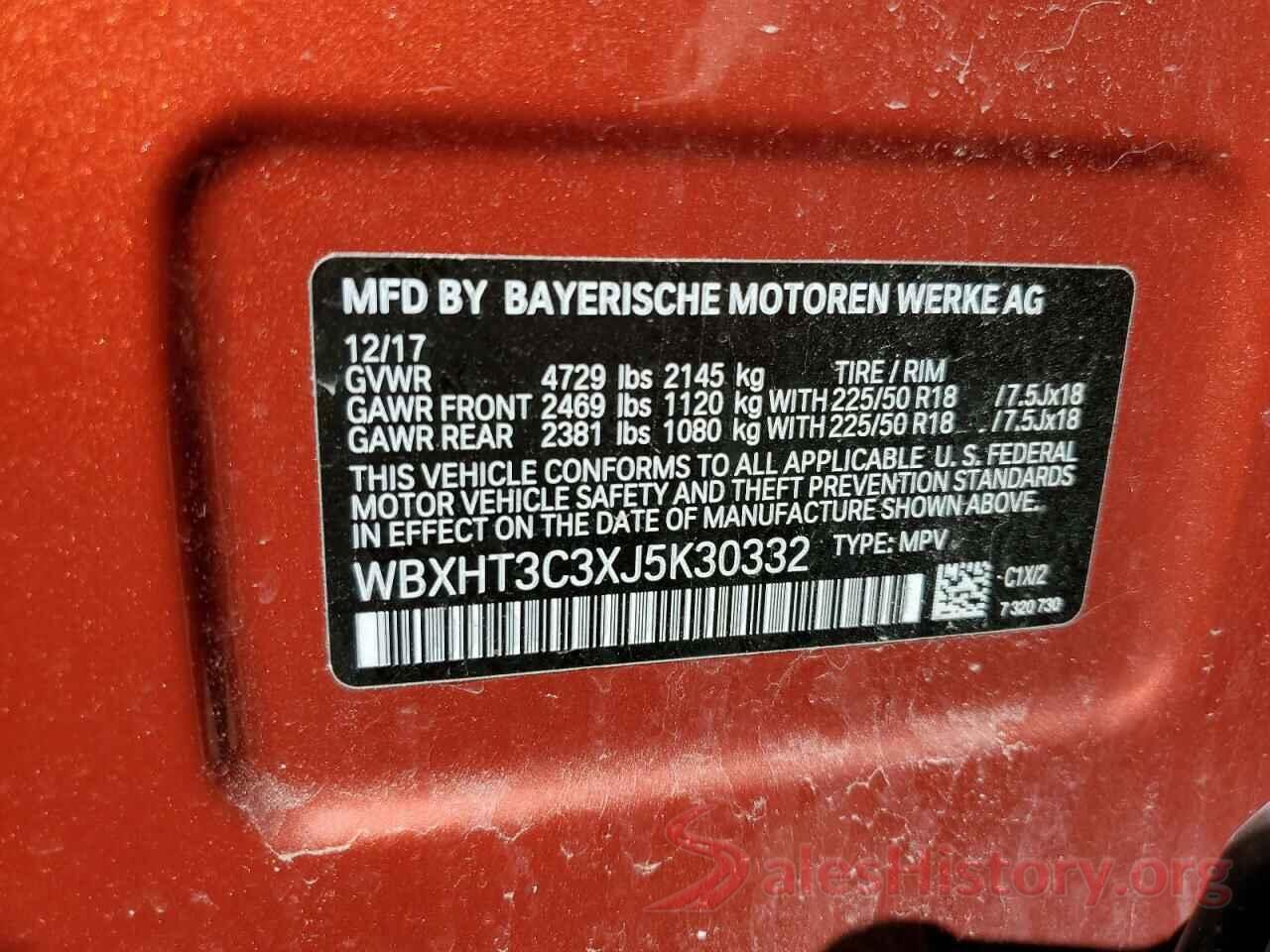 WBXHT3C3XJ5K30332 2018 BMW X1