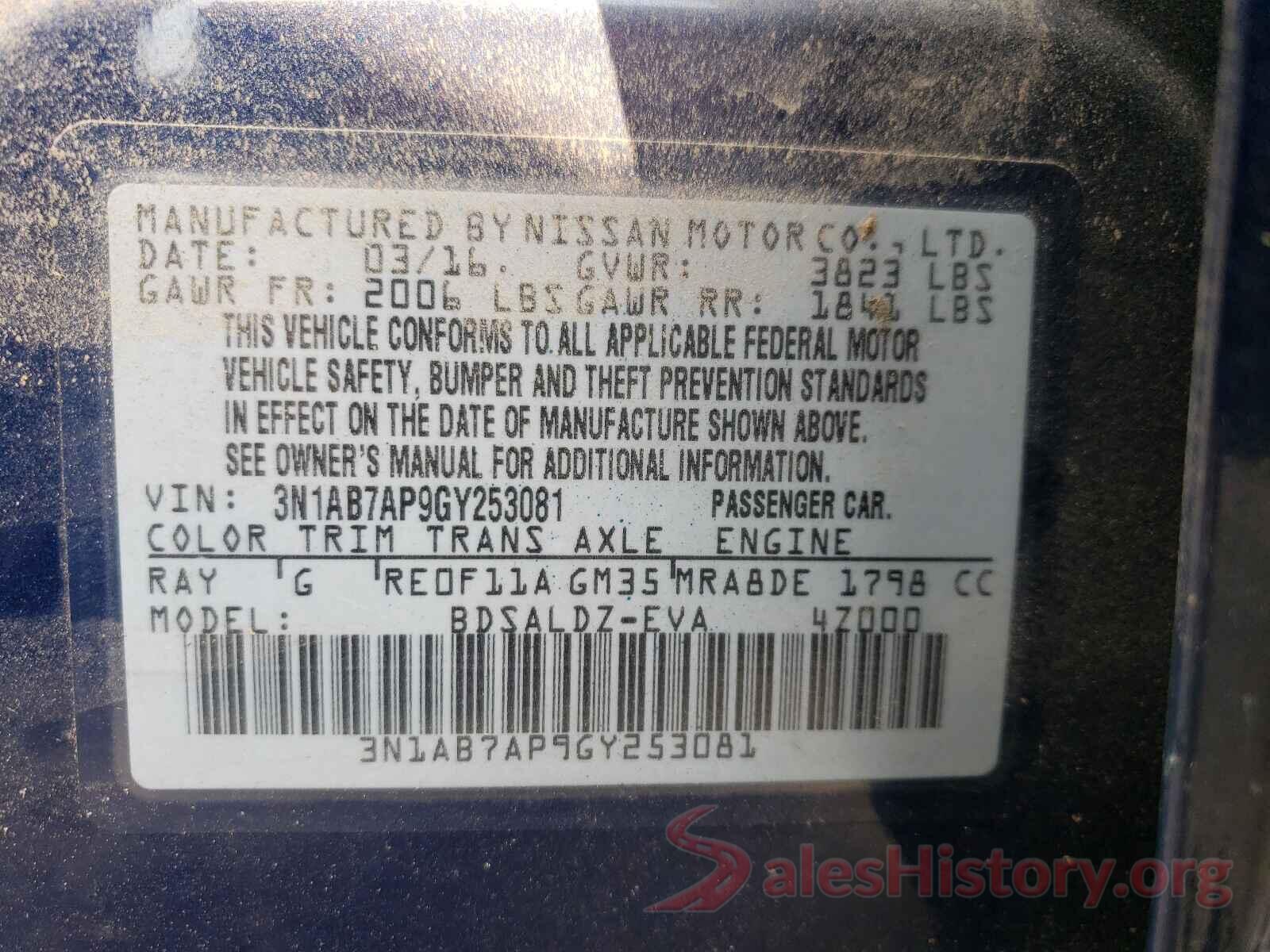 3N1AB7AP9GY253081 2016 NISSAN SENTRA