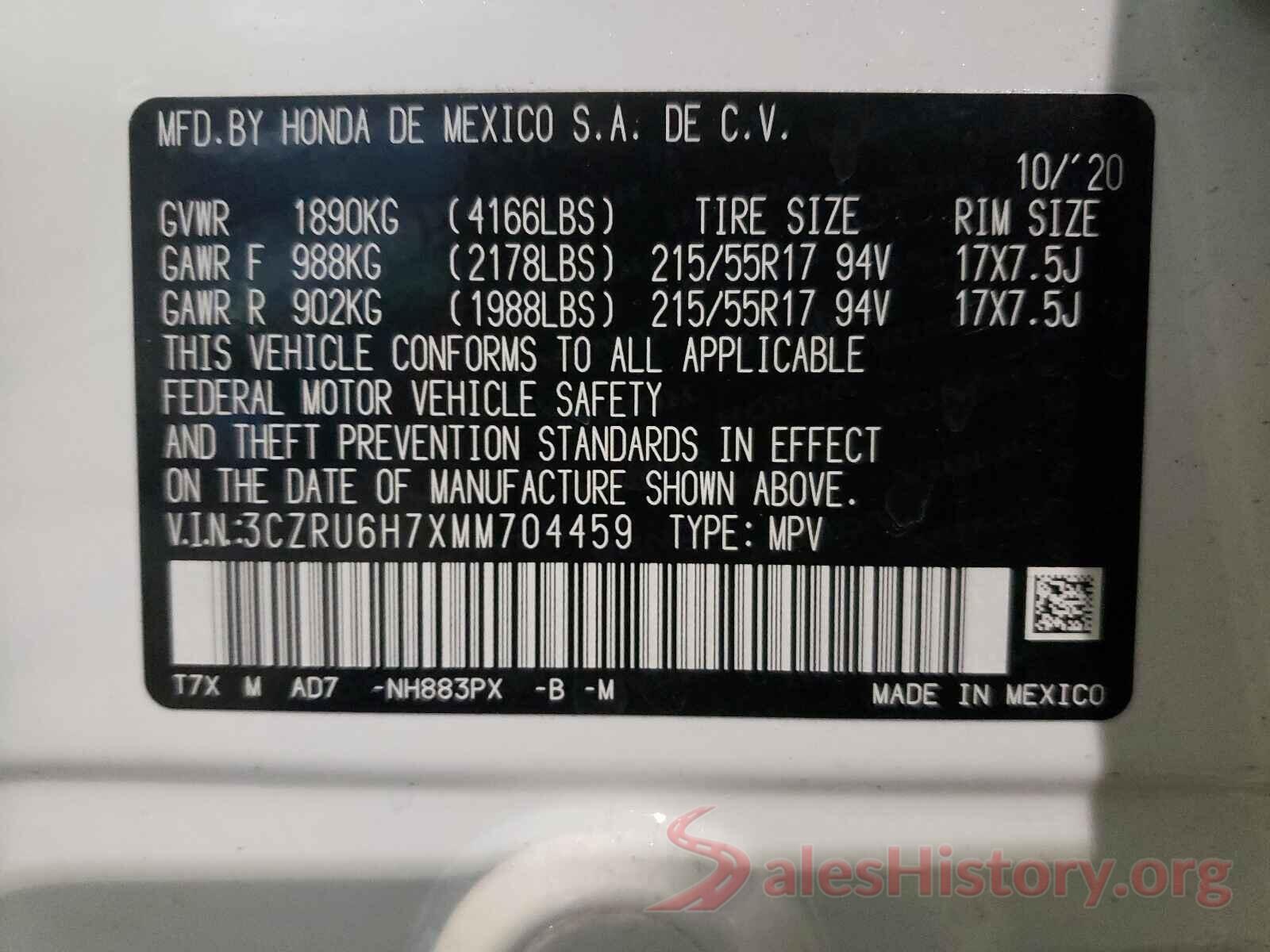 3CZRU6H7XMM704459 2021 HONDA HR-V