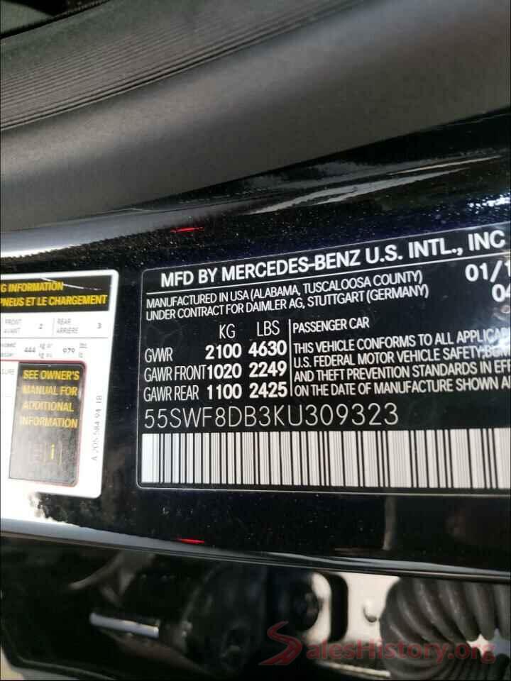 55SWF8DB3KU309323 2019 MERCEDES-BENZ C-CLASS