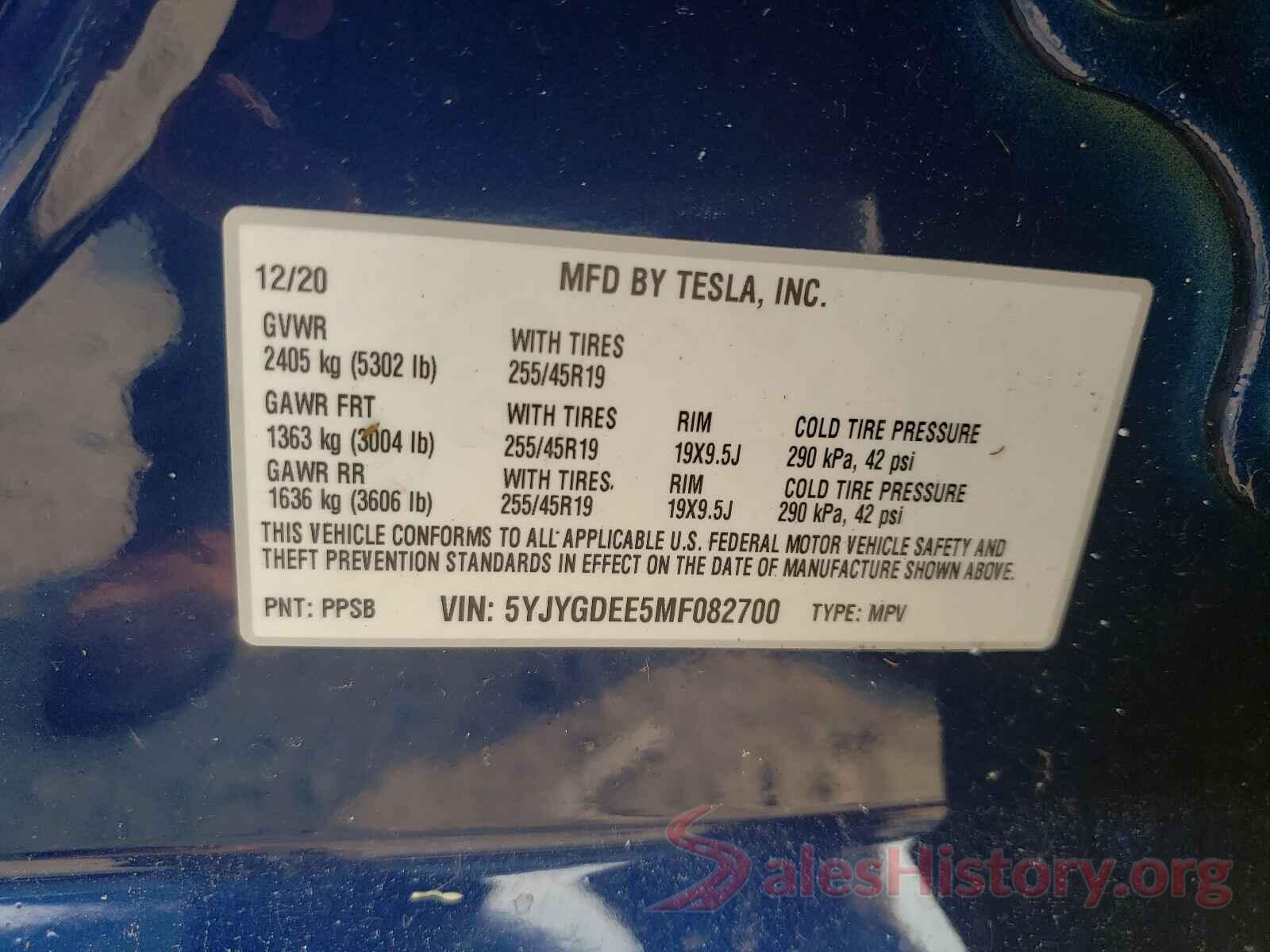 5YJYGDEE5MF082700 2021 TESLA MODEL Y