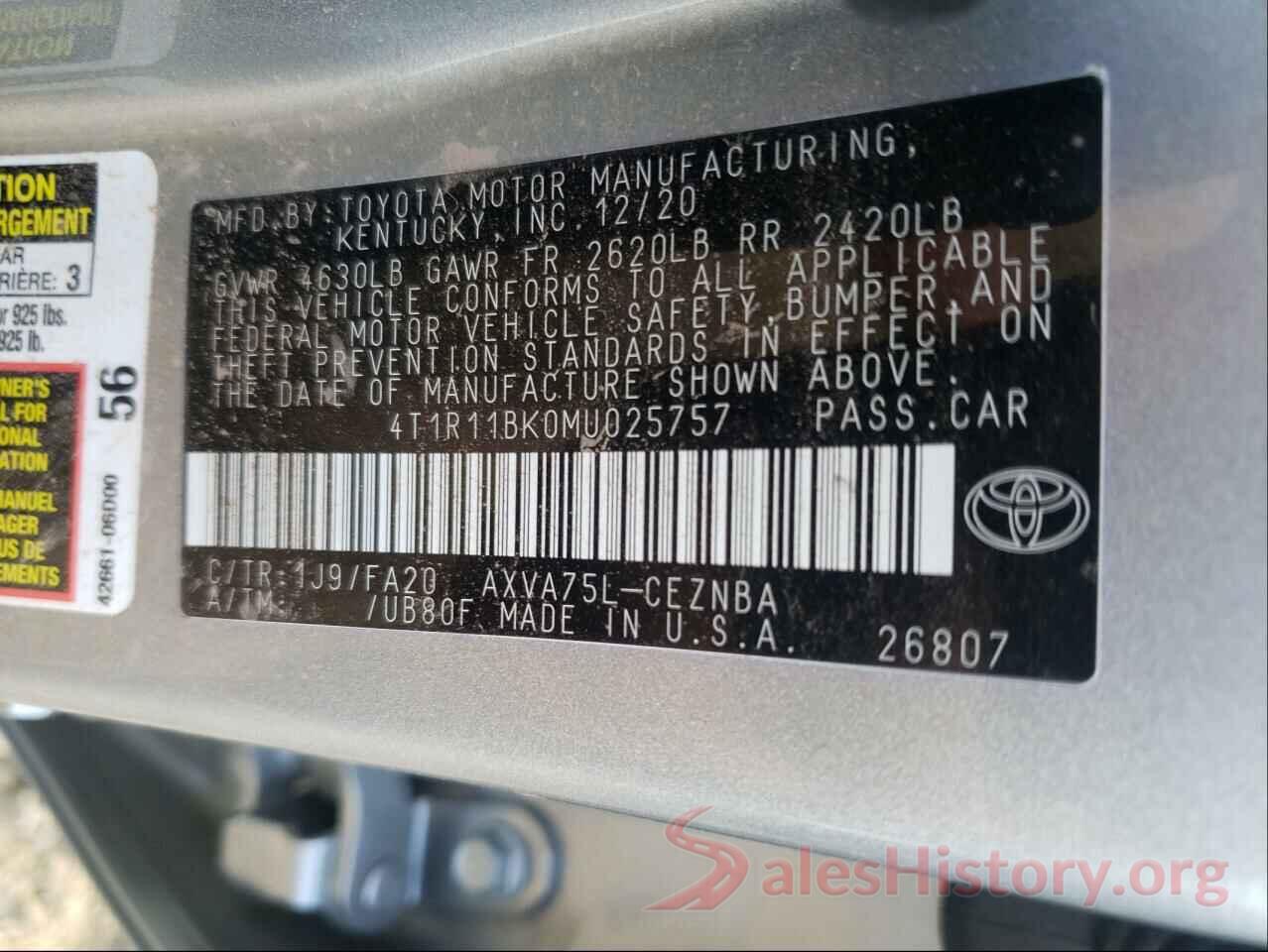 4T1R11BK0MU025757 2021 TOYOTA CAMRY