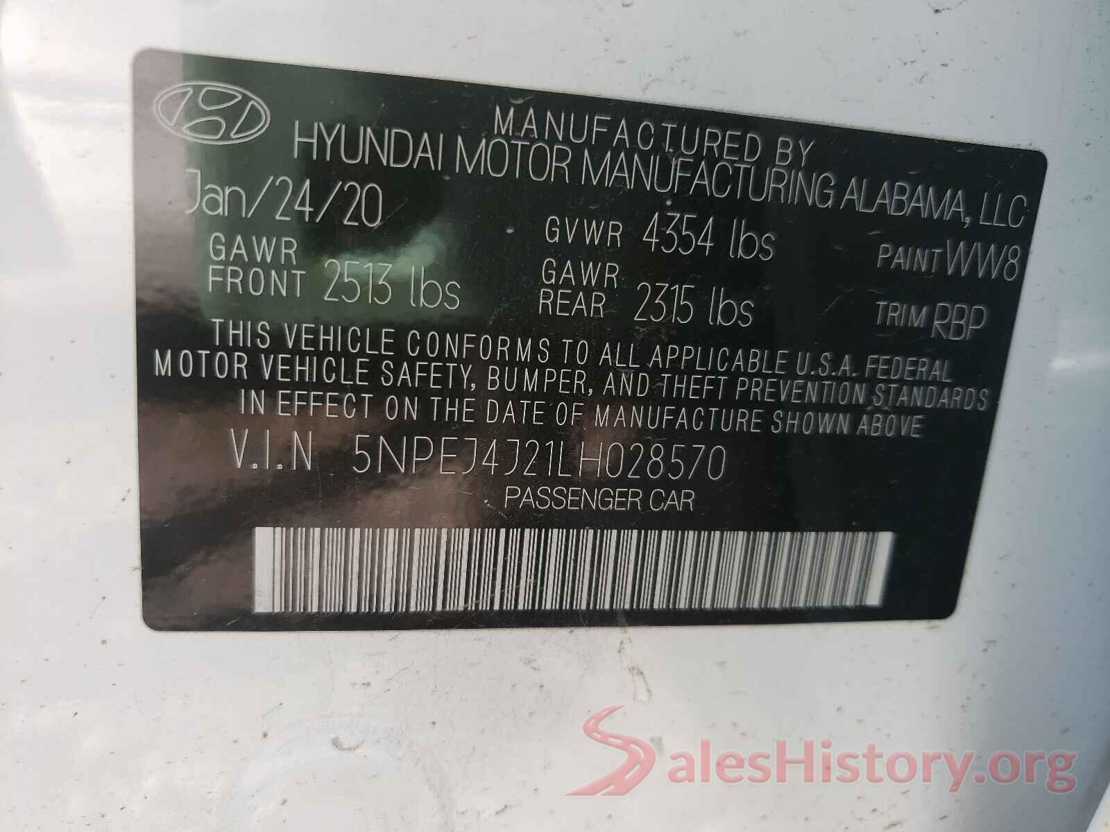 5NPEJ4J21LH028570 2020 HYUNDAI SONATA