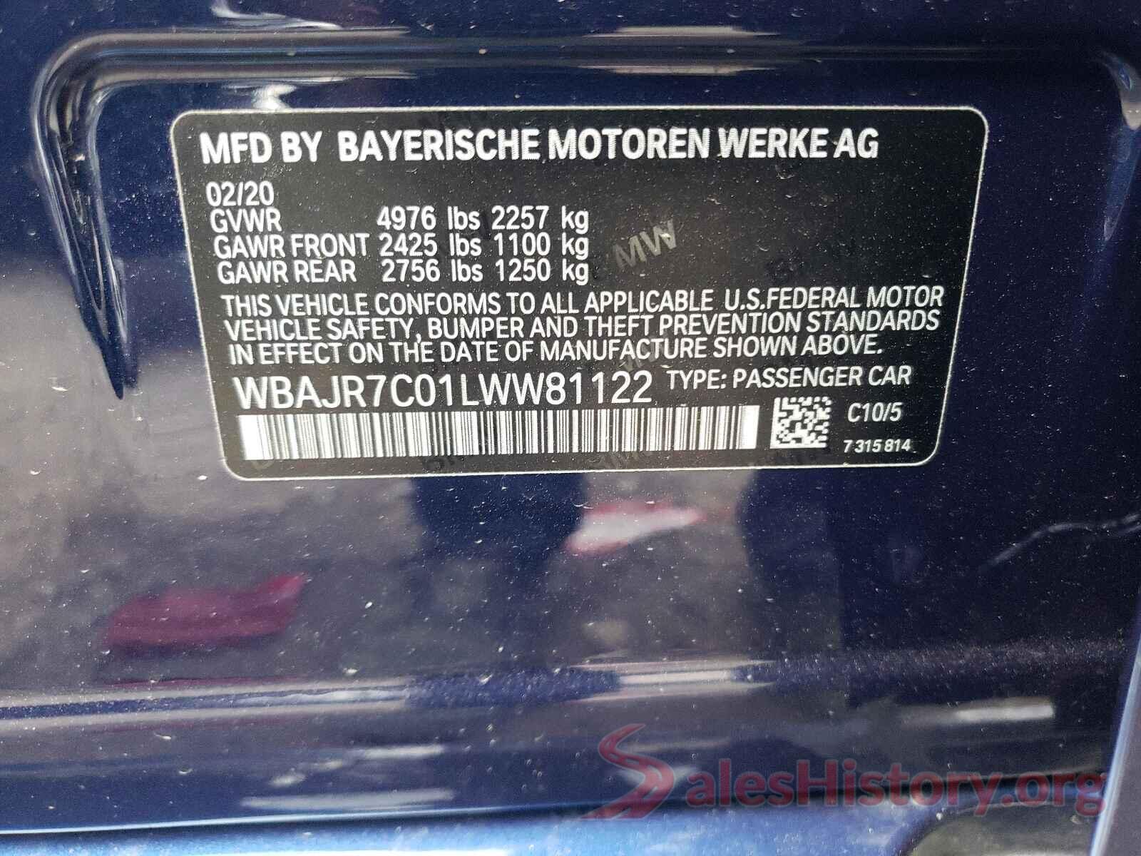 WBAJR7C01LWW81122 2020 BMW 5 SERIES