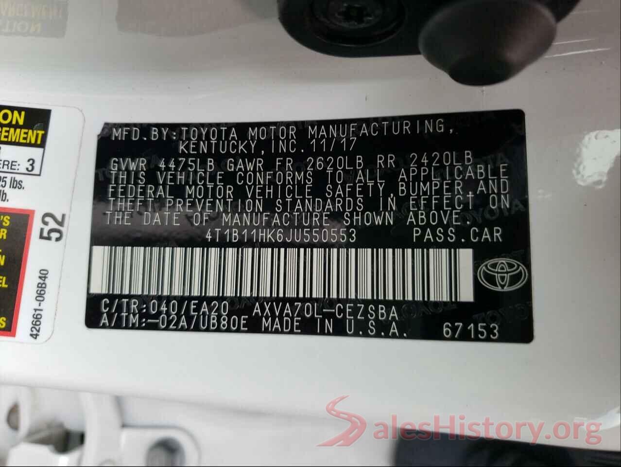 4T1B11HK6JU550553 2018 TOYOTA CAMRY