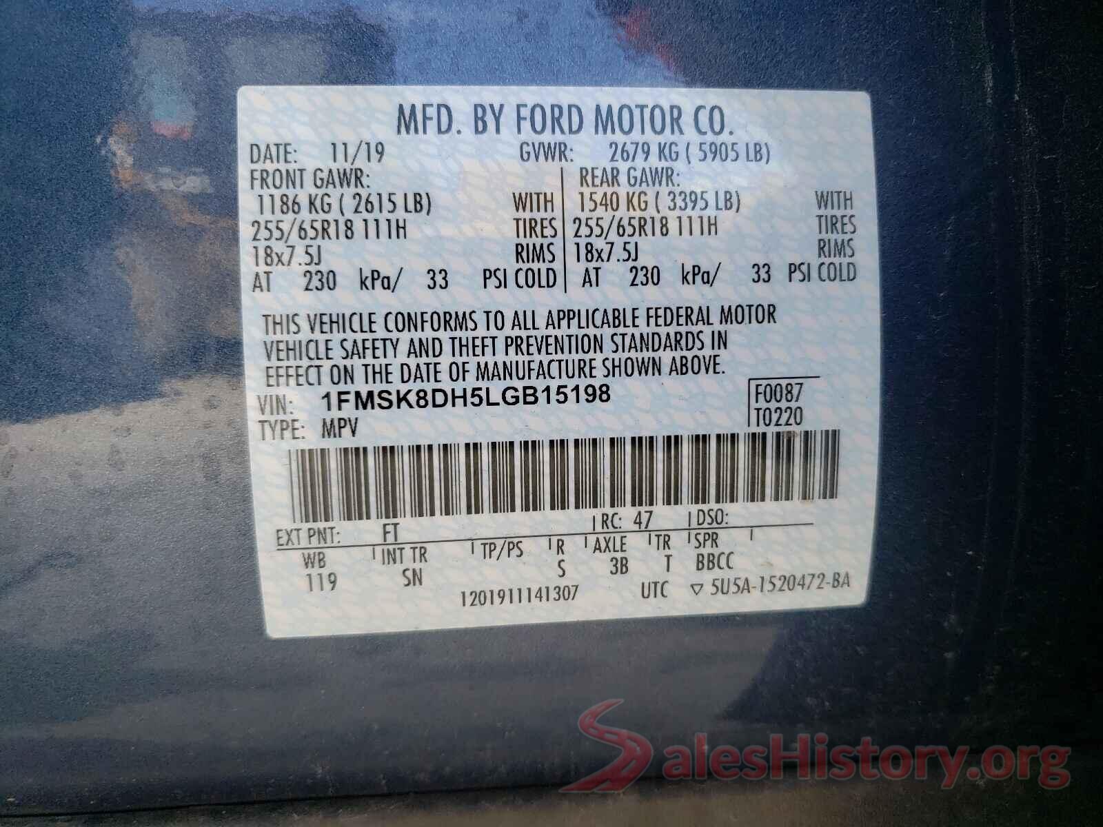 1FMSK8DH5LGB15198 2020 FORD EXPLORER