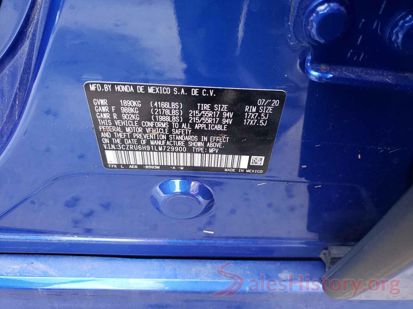 3CZRU6H91LM729900 2020 HONDA HR-V