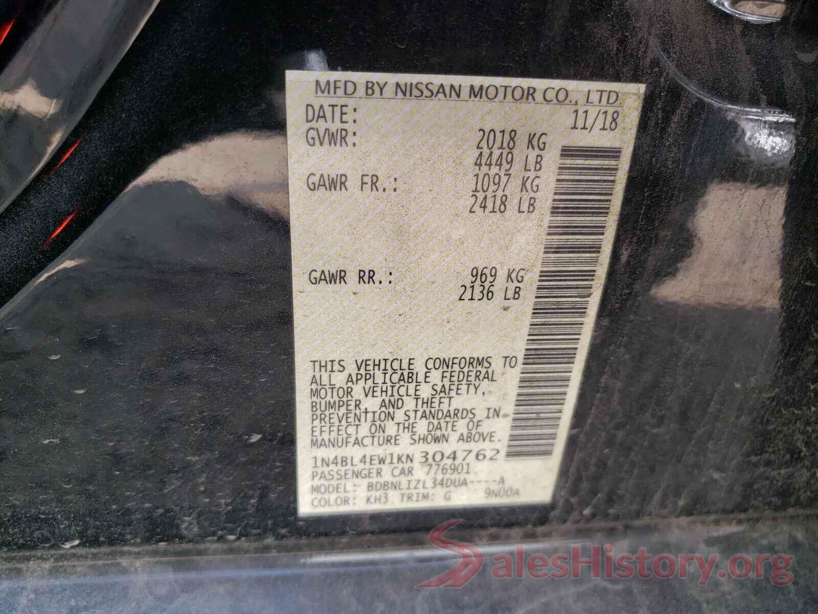 1N4BL4EW1KN304762 2019 NISSAN ALTIMA