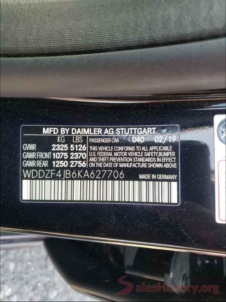 WDDZF4JB6KA627706 2019 MERCEDES-BENZ E-CLASS