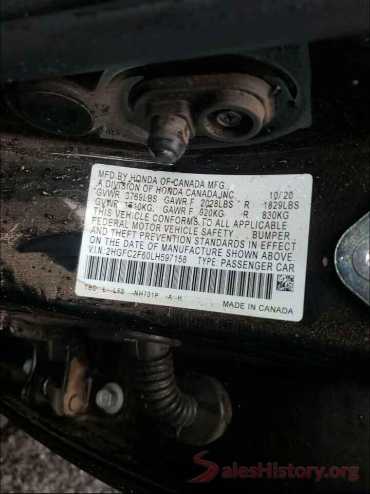 2HGFC2F60LH597158 2020 HONDA CIVIC