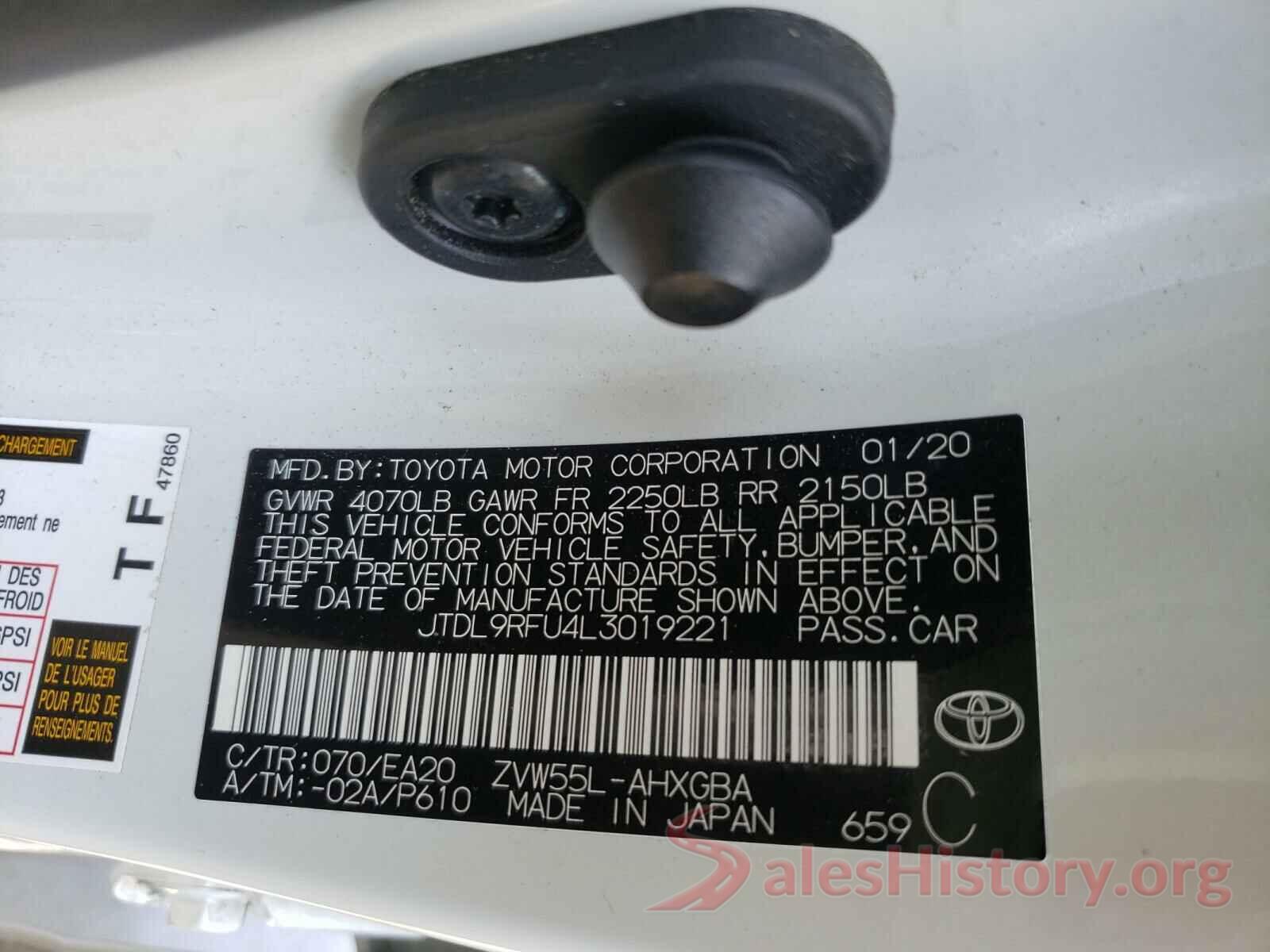 JTDL9RFU4L3019221 2020 TOYOTA PRIUS