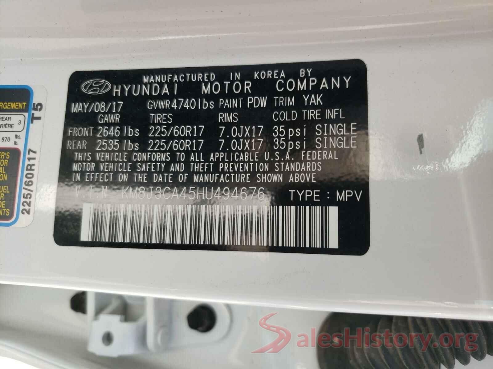 KM8J3CA45HU494676 2017 HYUNDAI TUCSON