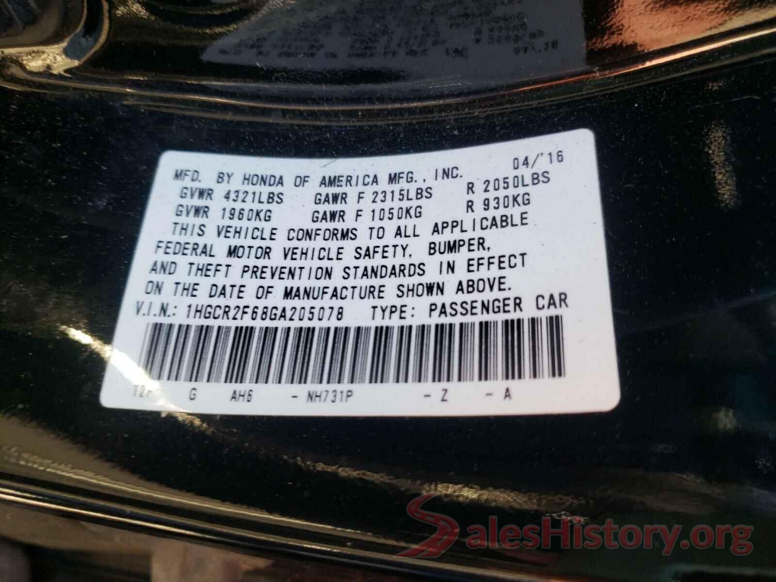 1HGCR2F68GA205078 2016 HONDA ACCORD