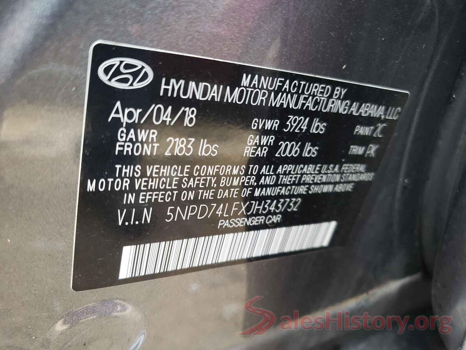 5NPD74LFXJH343732 2018 HYUNDAI ELANTRA