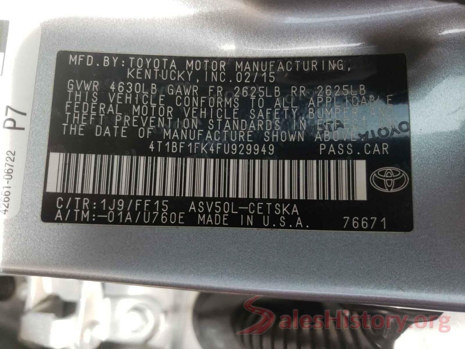 4T1BF1FK4FU929949 2015 TOYOTA CAMRY