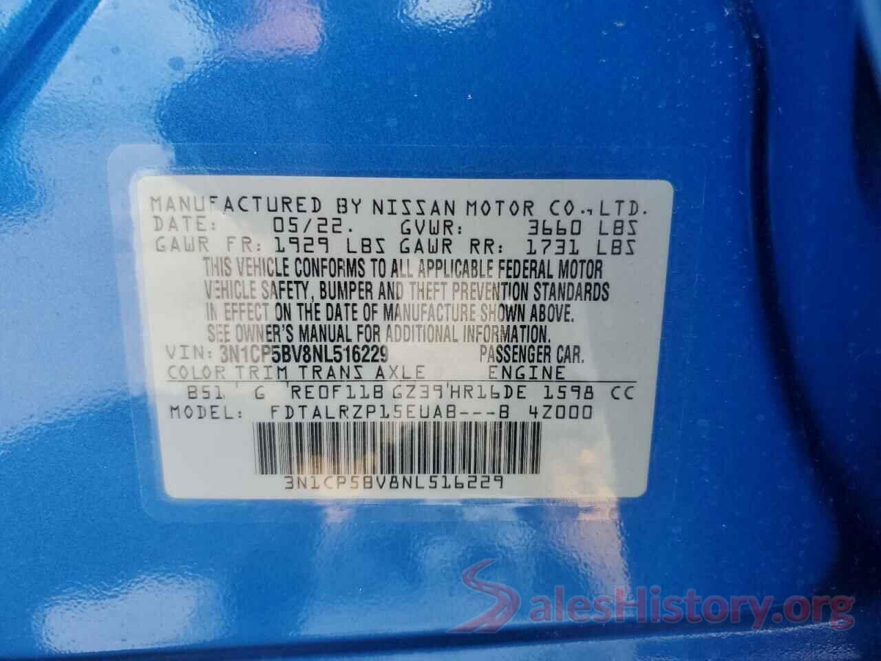 3N1CP5BV8NL516229 2022 NISSAN KICKS