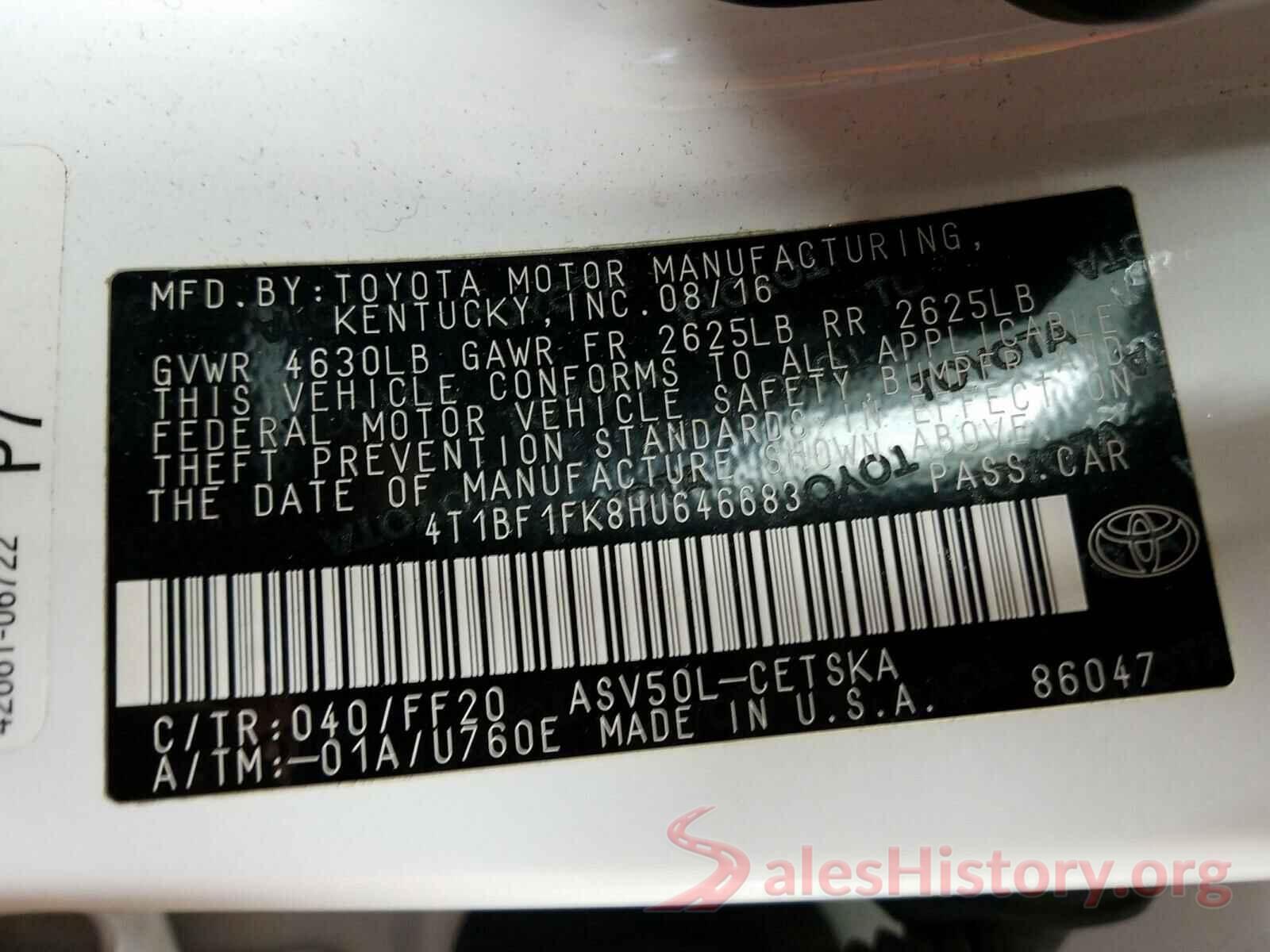 4T1BF1FK8HU646683 2017 TOYOTA CAMRY