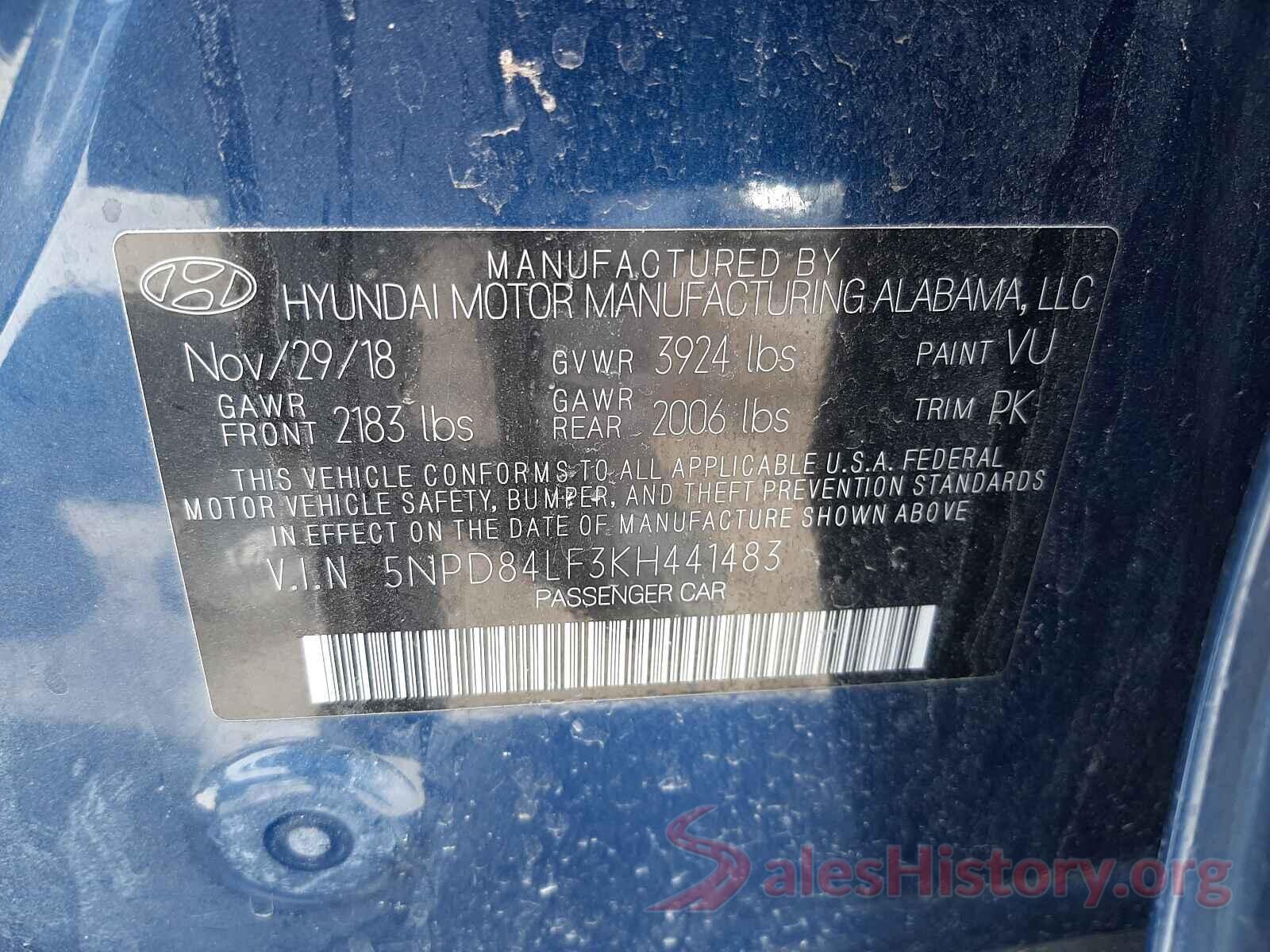 5NPD84LF3KH441483 2019 HYUNDAI ELANTRA