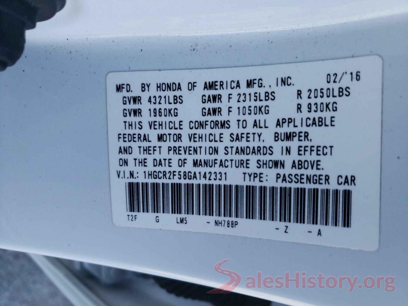 1HGCR2F58GA142331 2016 HONDA ACCORD