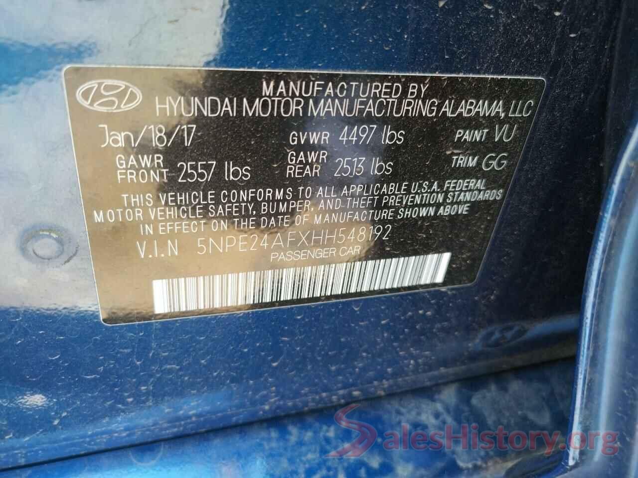 5NPE24AFXHH548192 2017 HYUNDAI SONATA